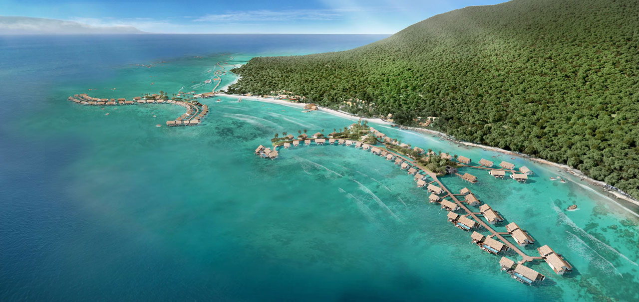 丛林和海滩之间的水上度假胜地